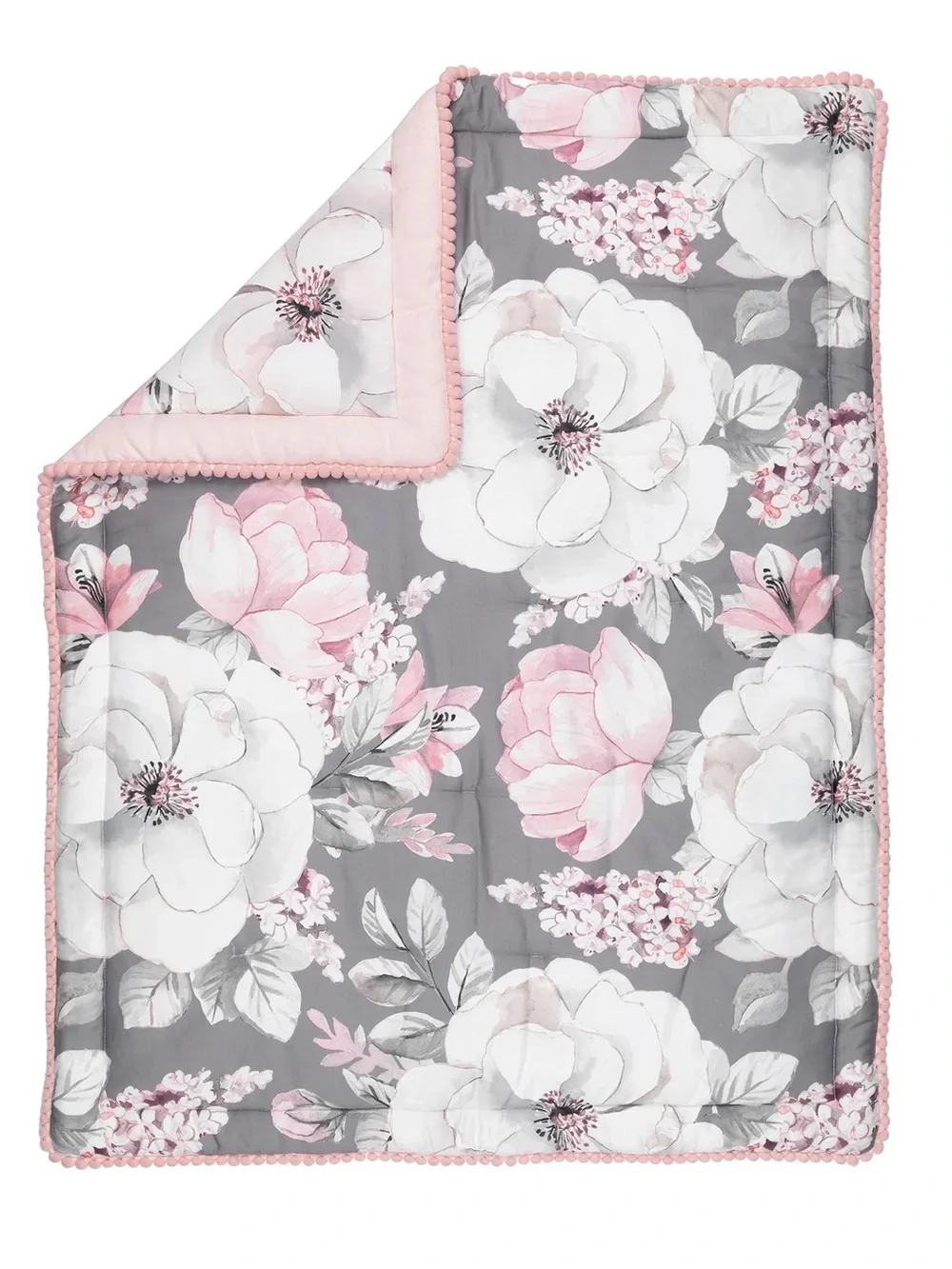 Pink Floral Quilted Throw Blanket - Soft Blush Flower Print